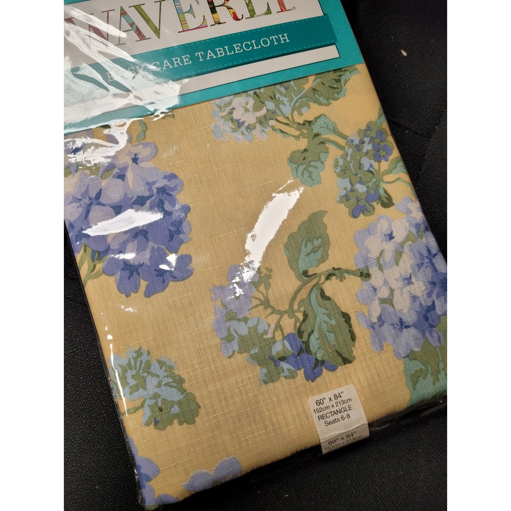 Waverly Rolling Meadow Tablecloth‎ Yellow/Blue NEW Hydrangea 60x84 Rectangle